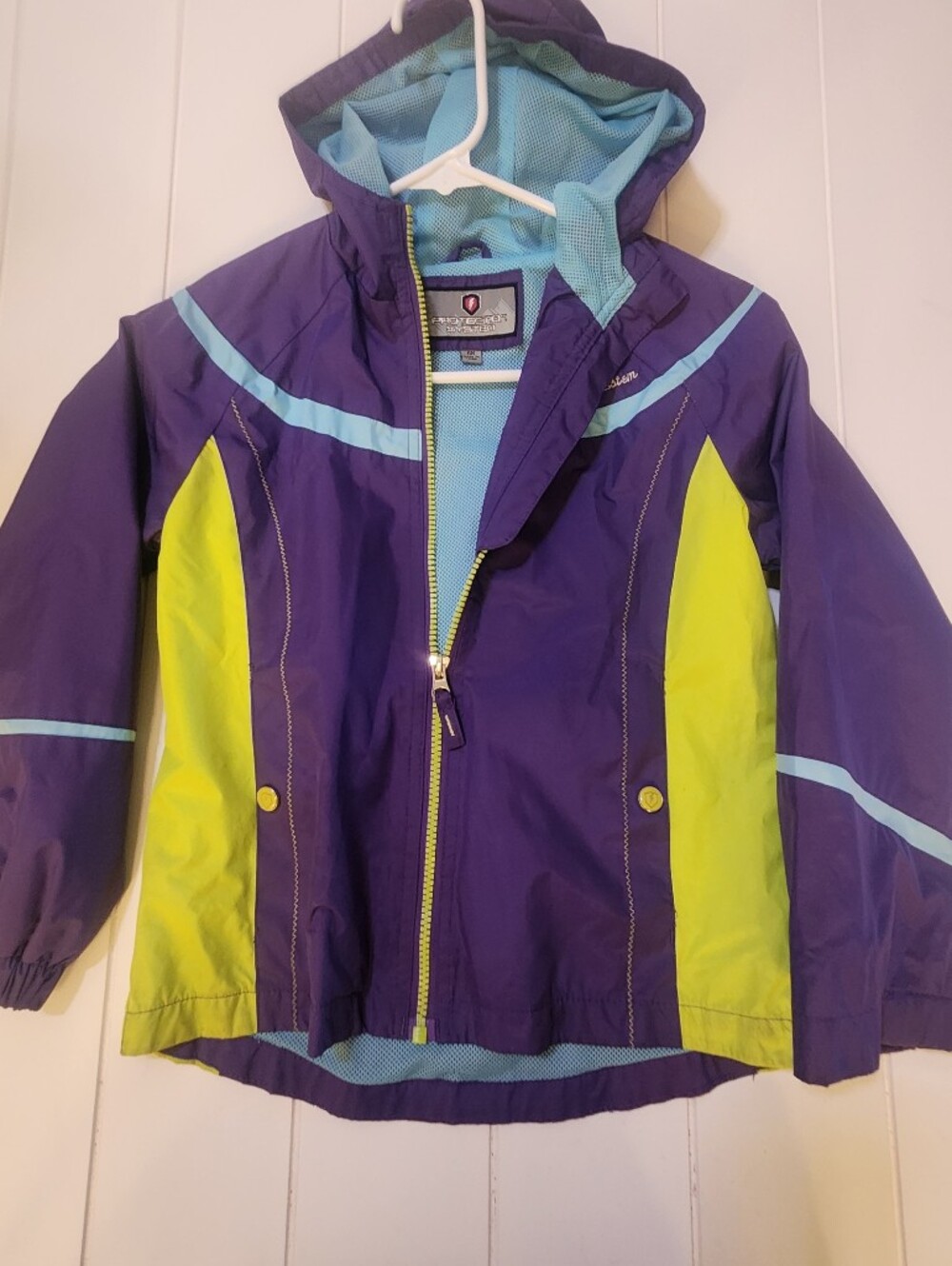 Protection System Girls Purple & Neon Yellow Colorblock Hooded Windbreaker Jacke